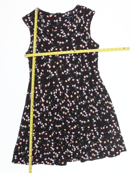 French Connection Women’s Black Floral Fit & Flare Sleeveless Dress Size 12