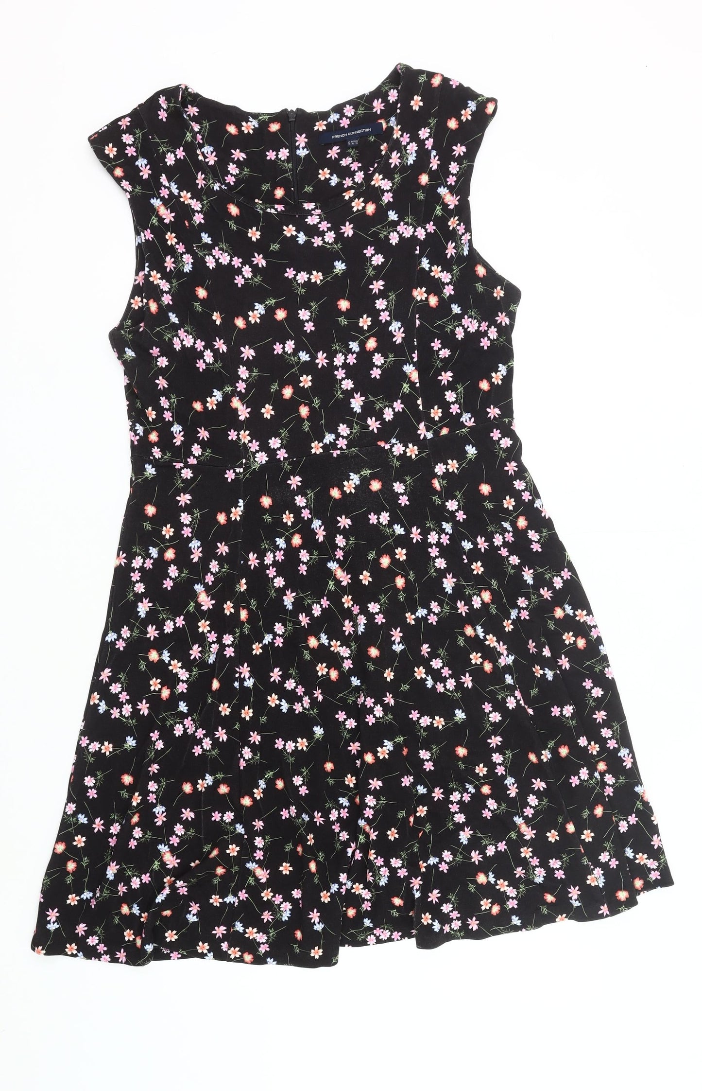 French Connection Women’s Black Floral Fit & Flare Sleeveless Dress Size 12