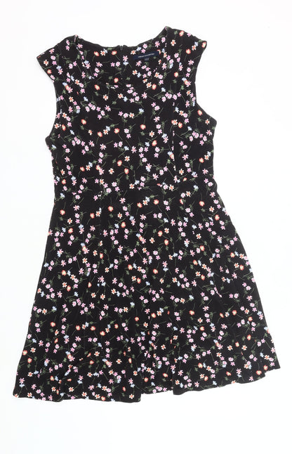 French Connection Women’s Black Floral Fit & Flare Sleeveless Dress Size 12