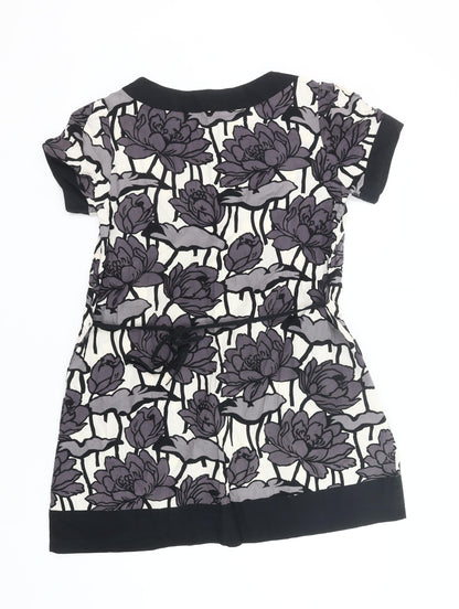 Warehouse Women’s Black Purple Floral Shift Dress UK 12 Short Sleeve Cotton