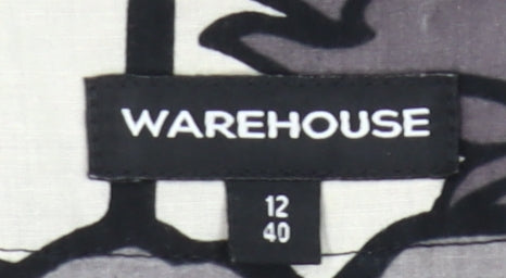 Warehouse Women’s Black Purple Floral Shift Dress UK 12 Short Sleeve Cotton