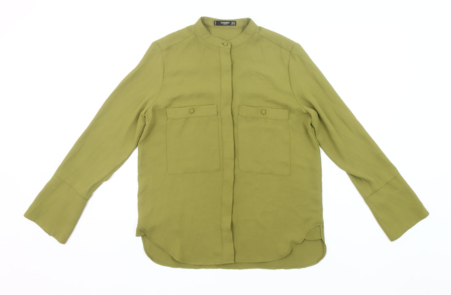 Mango Womens Green XS Button-Up Shirt Long Sleeve Polyester