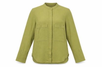 Mango Womens Green XS Button-Up Shirt Long Sleeve Polyester