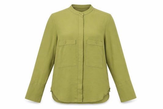 Mango Womens Green XS Button-Up Shirt Long Sleeve Polyester
