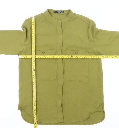 Mango Womens Green XS Button-Up Shirt Long Sleeve Polyester