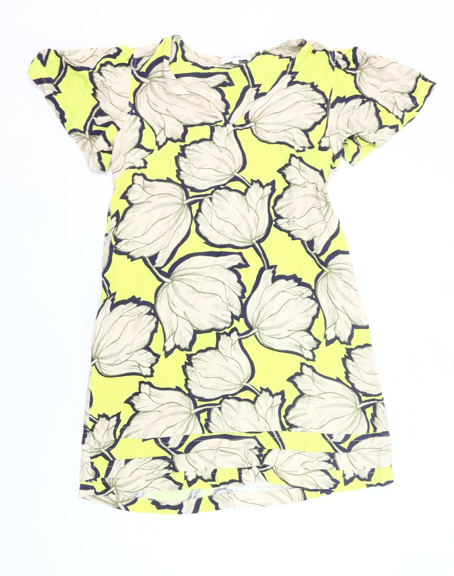 Next Womens Yellow Floral Shift Knee Length Dress Size 14