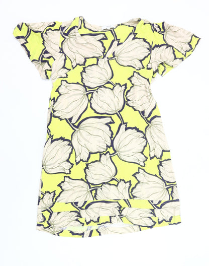 Next Womens Yellow Floral Shift Knee Length Dress Size 14