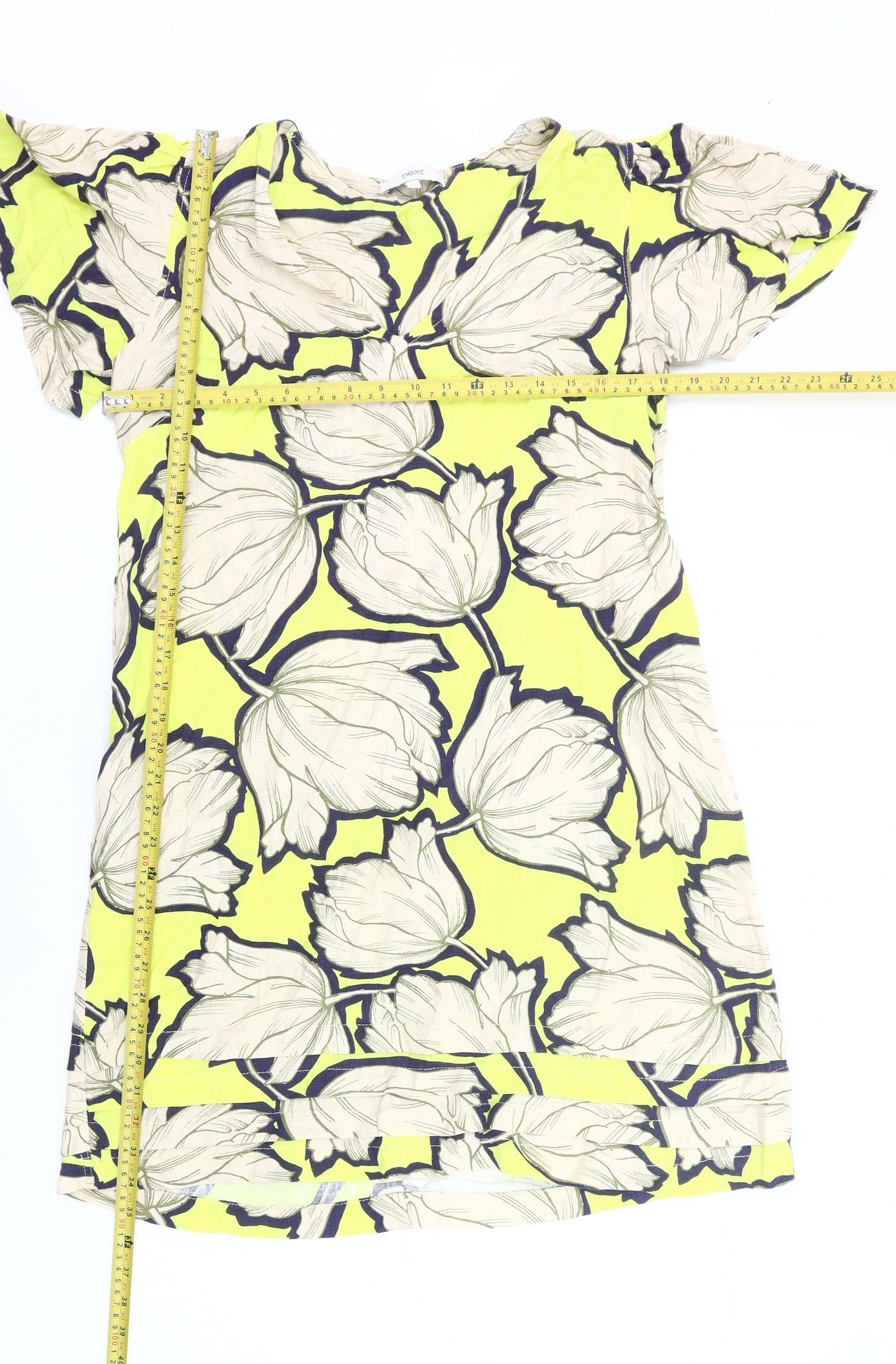 Next Womens Yellow Floral Shift Knee Length Dress Size 14