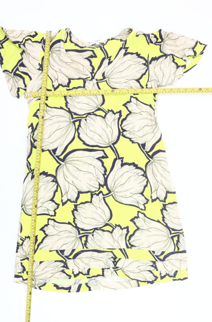 Next Womens Yellow Floral Shift Knee Length Dress Size 14