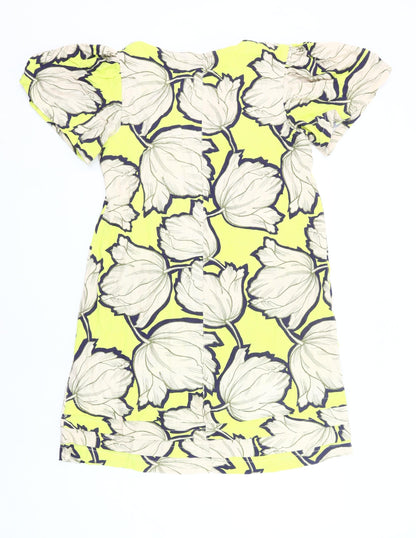 Next Womens Yellow Floral Shift Knee Length Dress Size 14