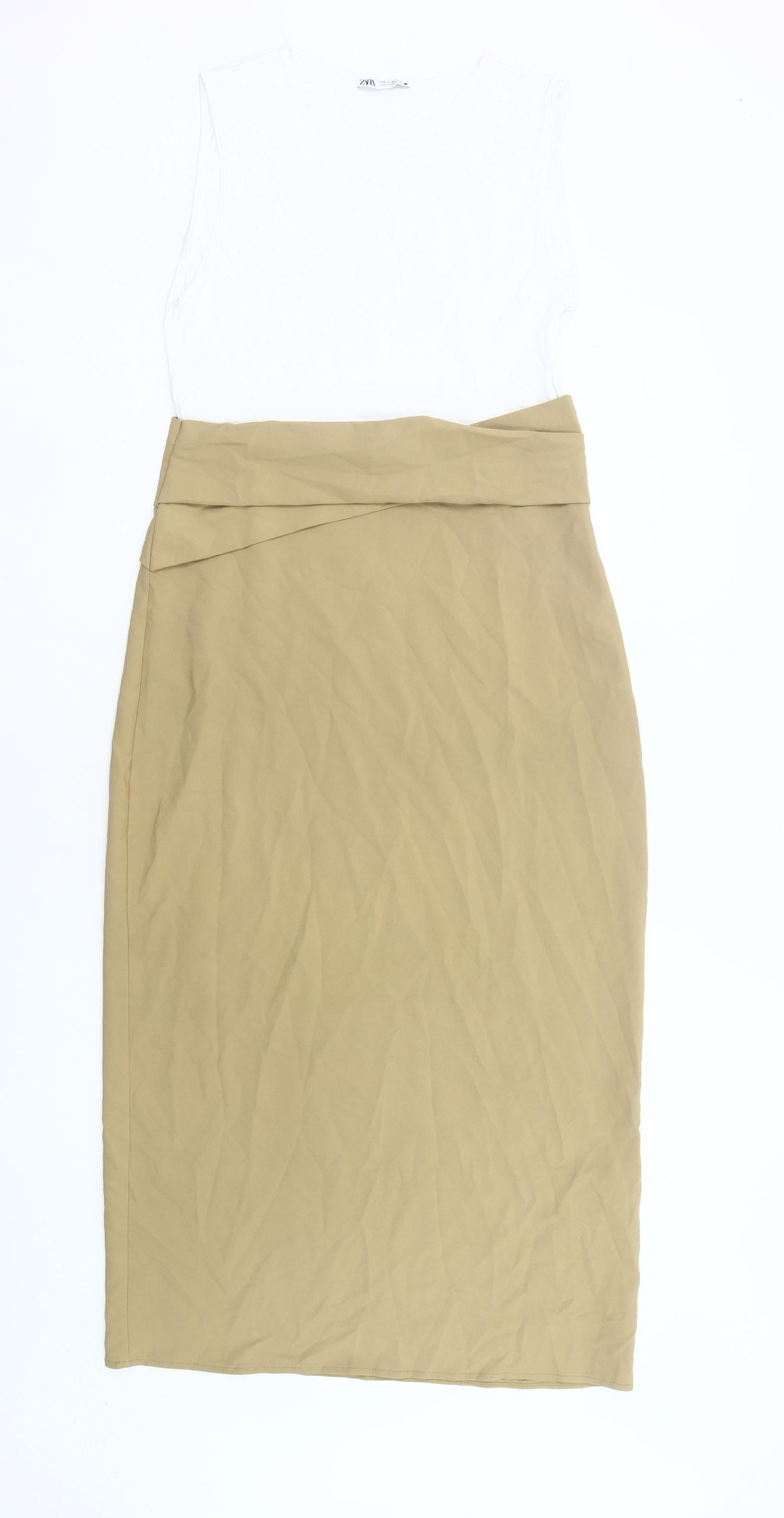 Zara Women’s Beige White Sheath Dress Size 12 Knee Length