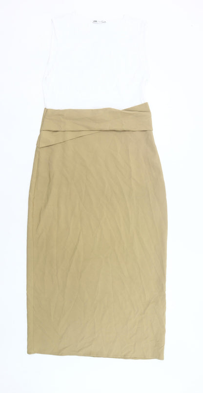 Zara Women’s Beige White Sheath Dress Size 12 Knee Length
