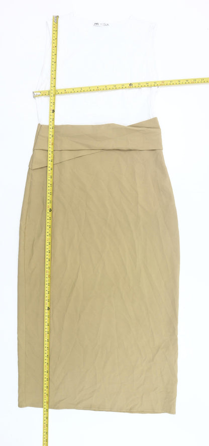 Zara Women’s Beige White Sheath Dress Size 12 Knee Length