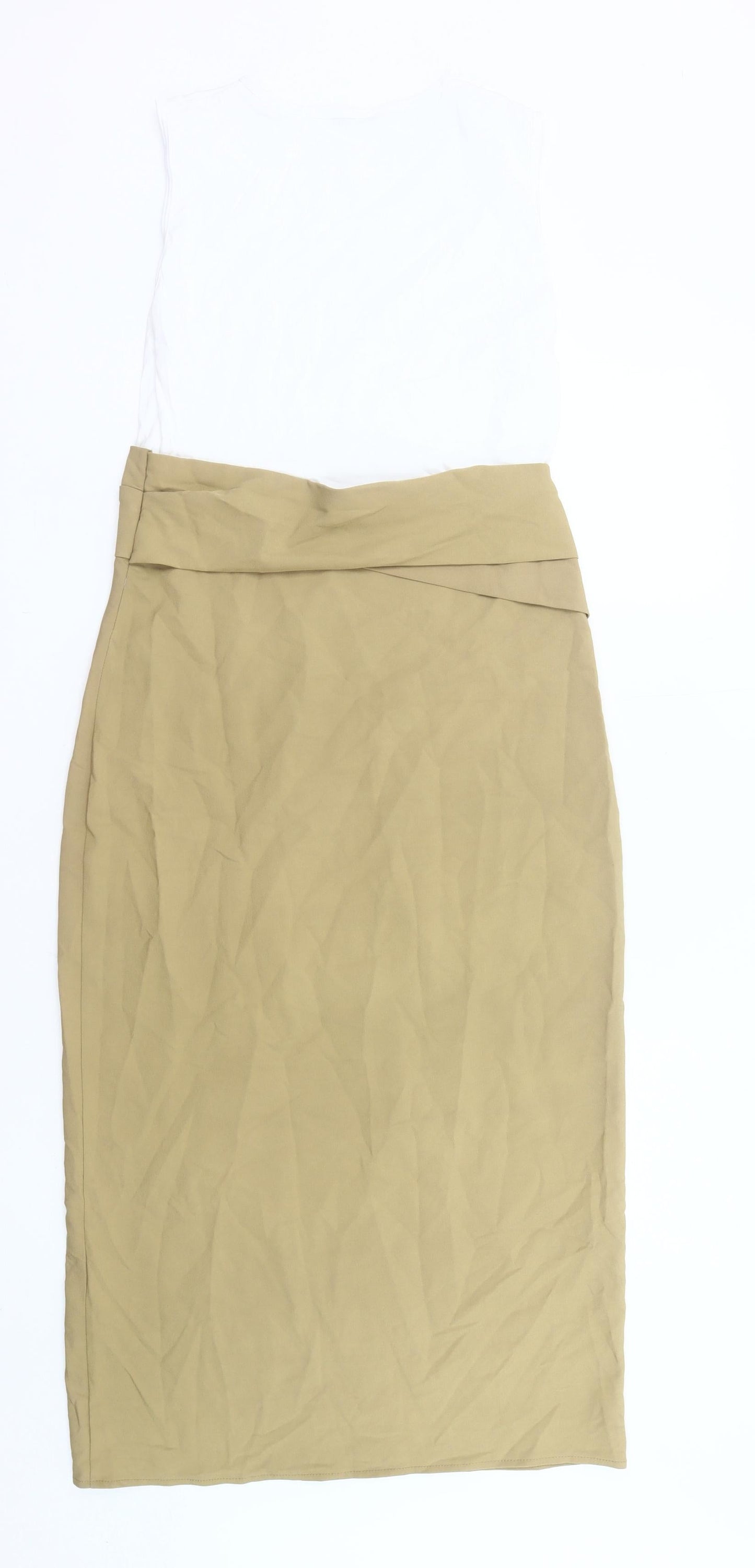 Zara Women’s Beige White Sheath Dress Size 12 Knee Length