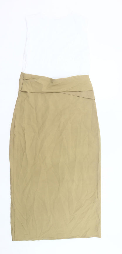 Zara Women’s Beige White Sheath Dress Size 12 Knee Length