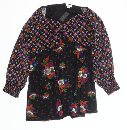 Warehouse Womens Plus Size 24 Multicoloured Floral A-Line Long Sleeve Knee Length Dress
