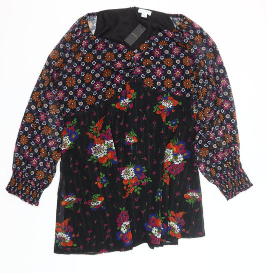 Warehouse Womens Plus Size 24 Multicoloured Floral A-Line Long Sleeve Knee Length Dress