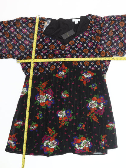 Warehouse Womens Plus Size 24 Multicoloured Floral A-Line Long Sleeve Knee Length Dress