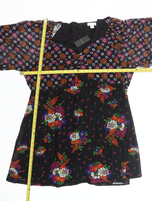 Warehouse Womens Plus Size 24 Multicoloured Floral A-Line Long Sleeve Knee Length Dress