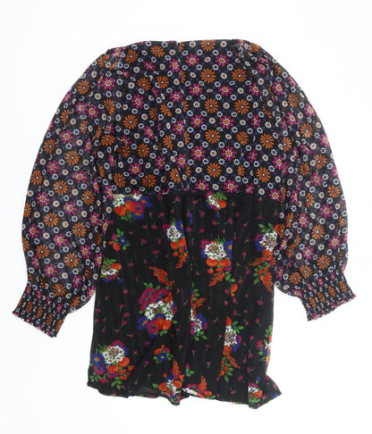 Warehouse Womens Plus Size 24 Multicoloured Floral A-Line Long Sleeve Knee Length Dress