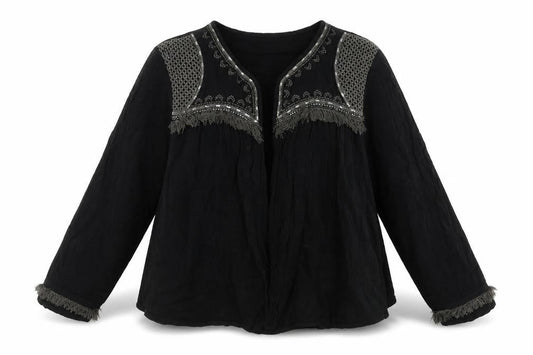 Marks and Spencer Women Black Size 20 Bohemian Embroidered Fringe Blouse
