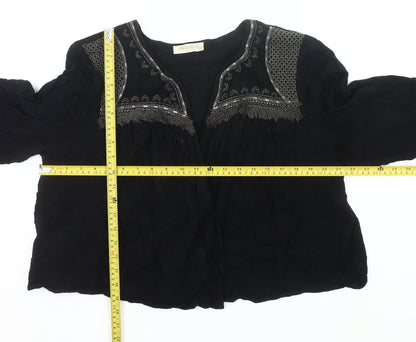 Marks and Spencer Women Black Size 20 Bohemian Embroidered Fringe Blouse