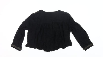 Marks and Spencer Women Black Size 20 Bohemian Embroidered Fringe Blouse