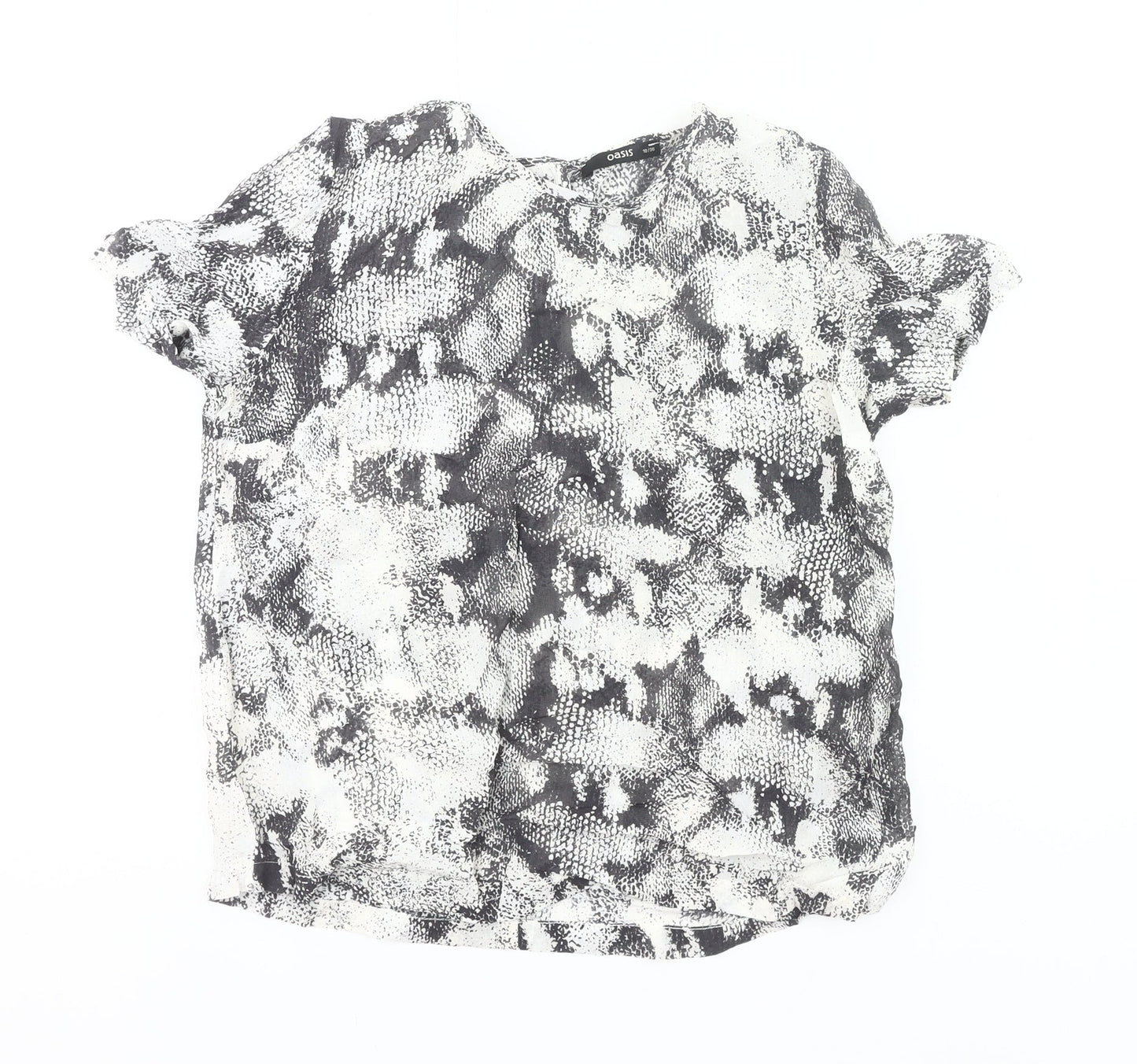 Oasis Women’s Black Animal Print Blouse Size 10 Short Sleeve
