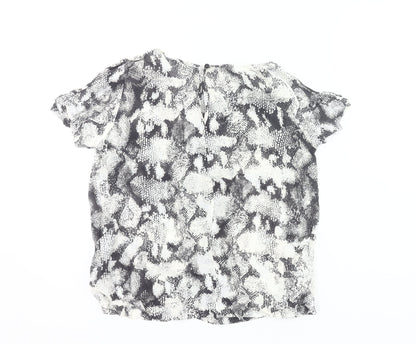 Oasis Women’s Black Animal Print Blouse Size 10 Short Sleeve