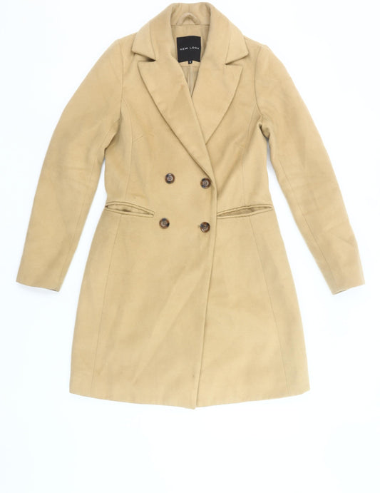 New Look Women Beige Size 6 Mid-Length Double Breasted Coat