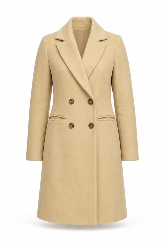New Look Women Beige Size 6 Mid-Length Double Breasted Coat