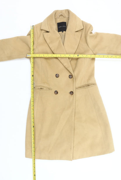 New Look Women Beige Size 6 Mid-Length Double Breasted Coat