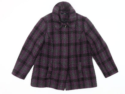 Isle Collection Womens Purple Check Coat Size 14 Wool Blend Overcoat