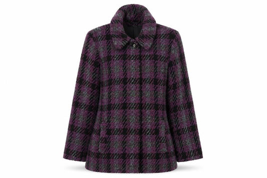 Isle Collection Womens Purple Check Coat Size 14 Wool Blend Overcoat