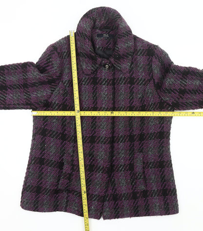 Isle Collection Womens Purple Check Coat Size 14 Wool Blend Overcoat