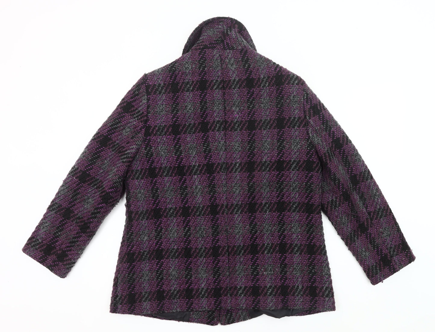 Isle Collection Womens Purple Check Coat Size 14 Wool Blend Overcoat