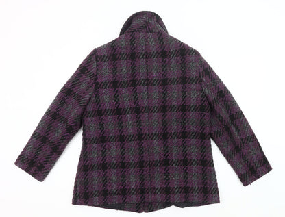 Isle Collection Womens Purple Check Coat Size 14 Wool Blend Overcoat