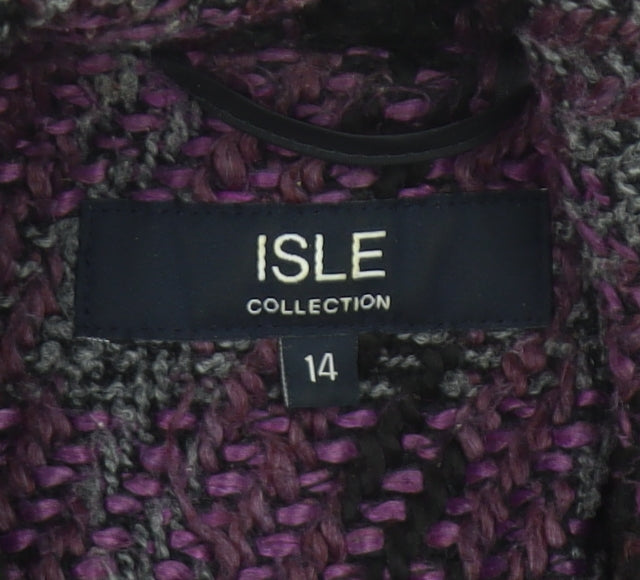 Isle Collection Womens Purple Check Coat Size 14 Wool Blend Overcoat