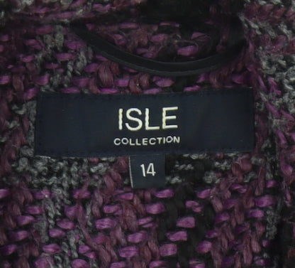 Isle Collection Womens Purple Check Coat Size 14 Wool Blend Overcoat