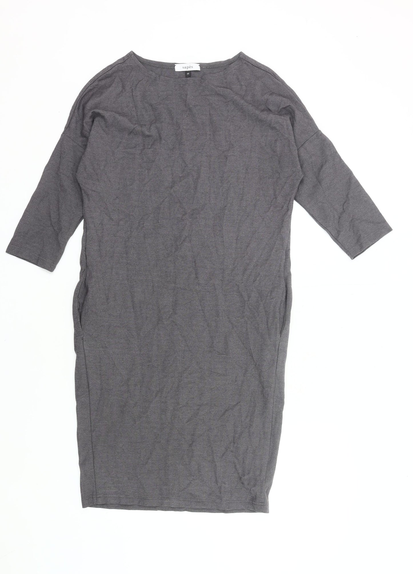 Sapés Womens Grey XS Sheath Dress 3/4 Sleeve Boat Neck Casual Work