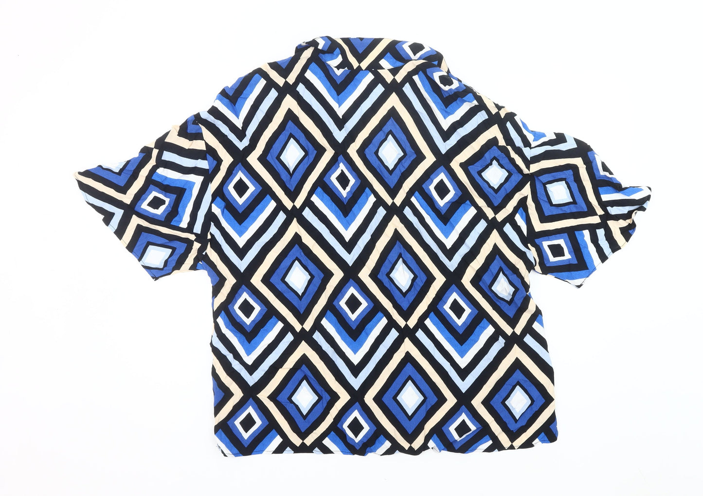 F&F Women’s Blue Geometric Button-Up Blouse Size 18 Short Sleeve