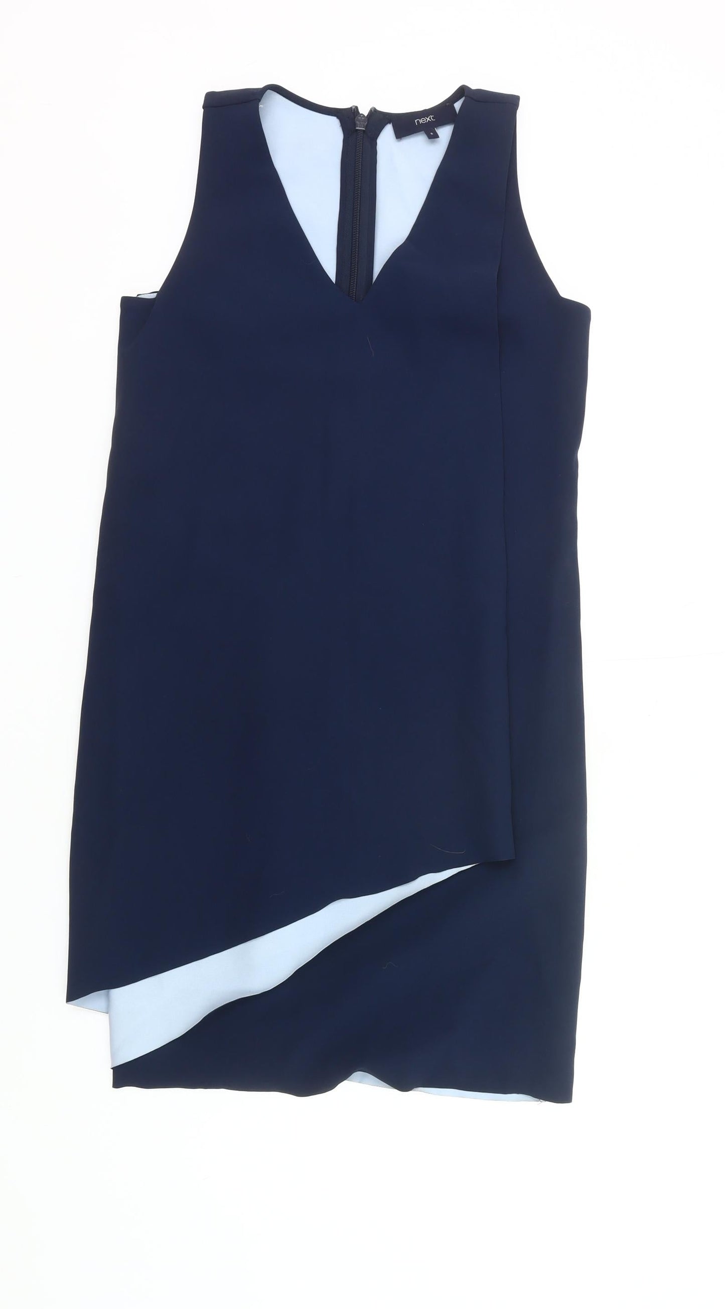 Next Women’s Blue Sheath Dress Size 6 Sleeveless V-Neck Asymmetric
