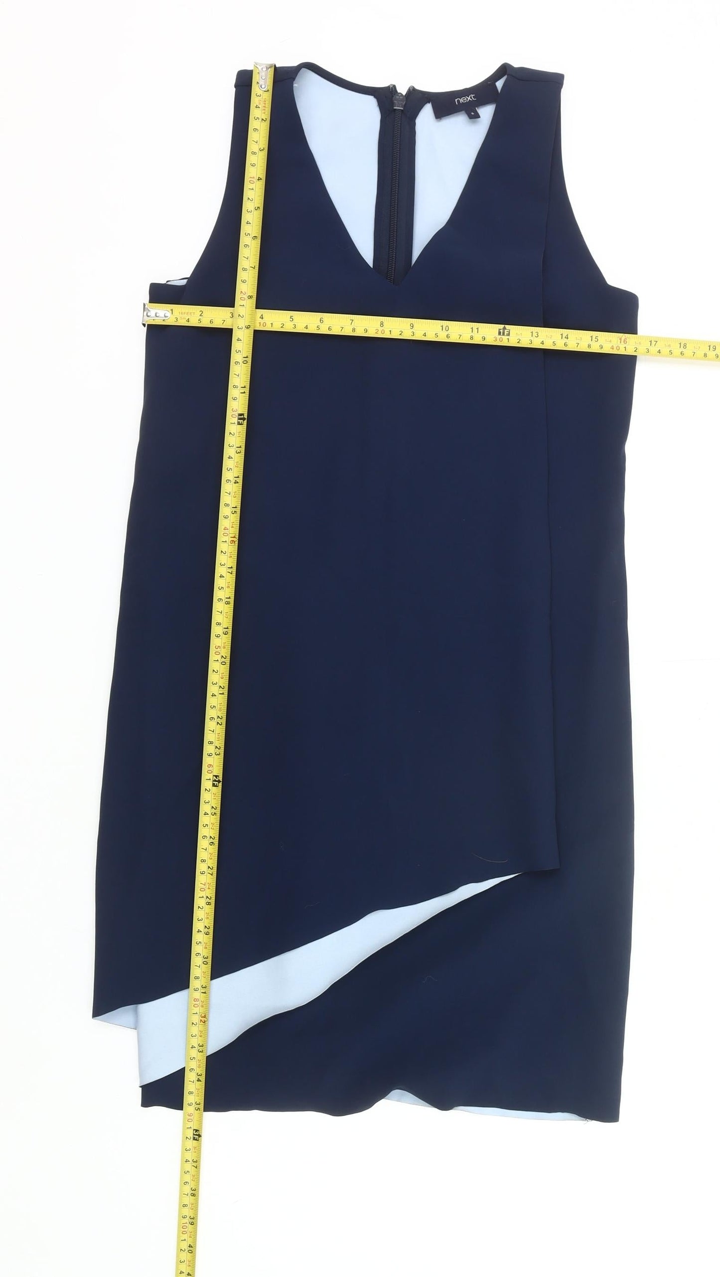 Next Women’s Blue Sheath Dress Size 6 Sleeveless V-Neck Asymmetric