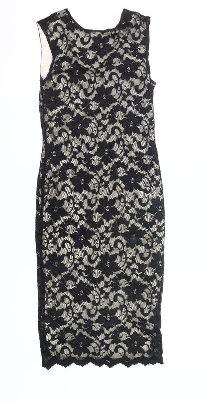 New Look Women's Black Lace Sheath Dress UK12 Sleeveless Scoop Neck Formal