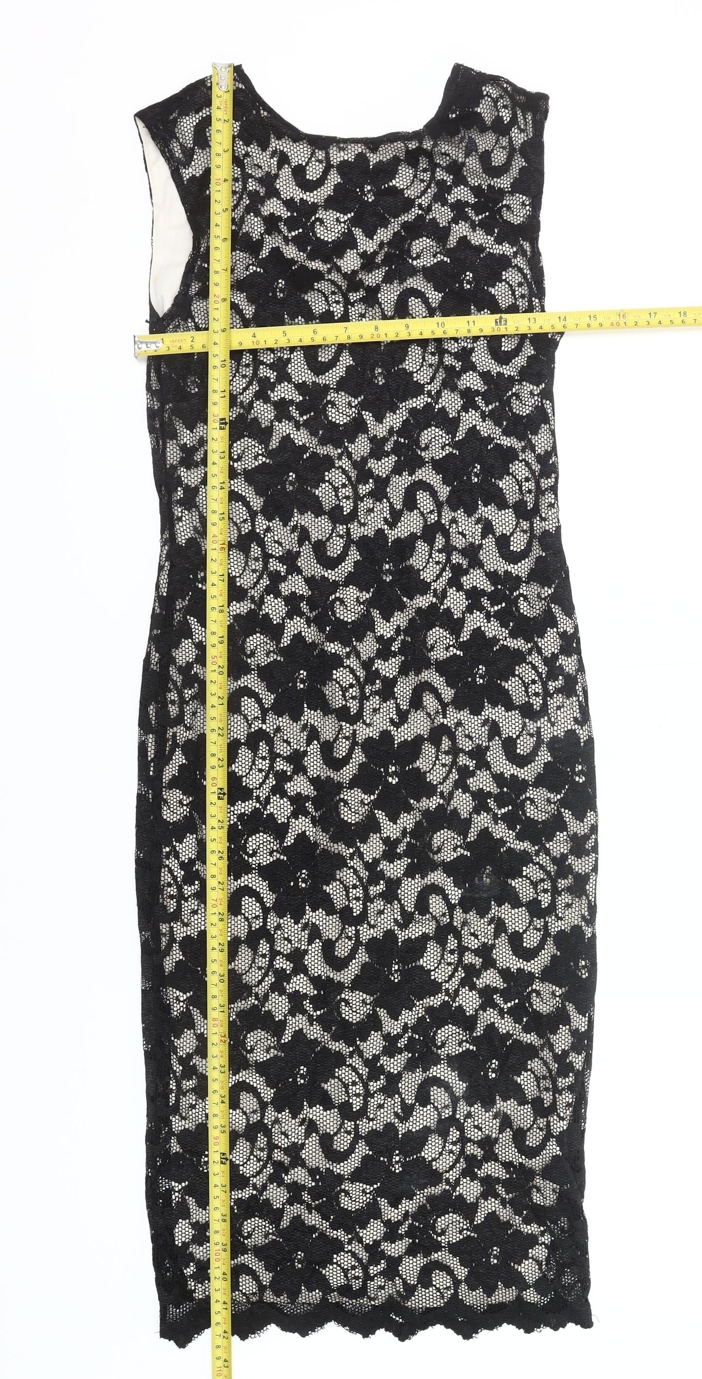 New Look Women's Black Lace Sheath Dress UK12 Sleeveless Scoop Neck Formal
