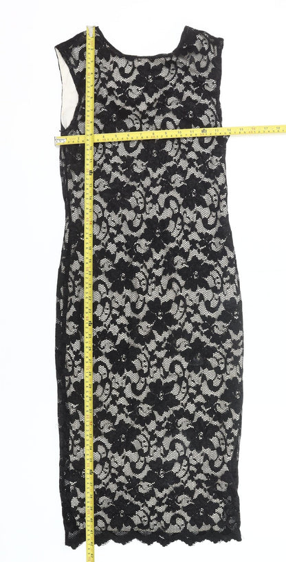 New Look Women's Black Lace Sheath Dress UK12 Sleeveless Scoop Neck Formal