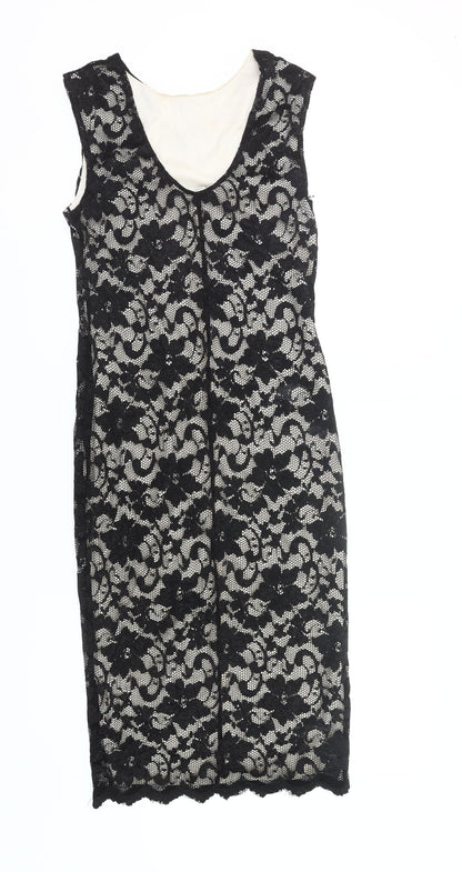 New Look Women's Black Lace Sheath Dress UK12 Sleeveless Scoop Neck Formal