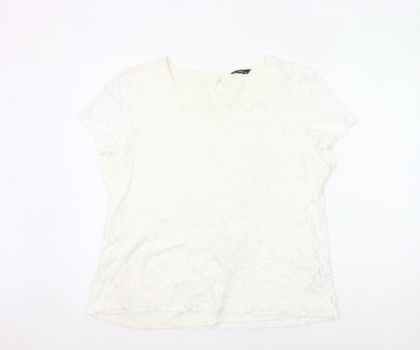 M&Co Womens Ivory Lace Floral Blouse Size 20 Short Sleeve