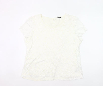 M&Co Womens Ivory Lace Floral Blouse Size 20 Short Sleeve