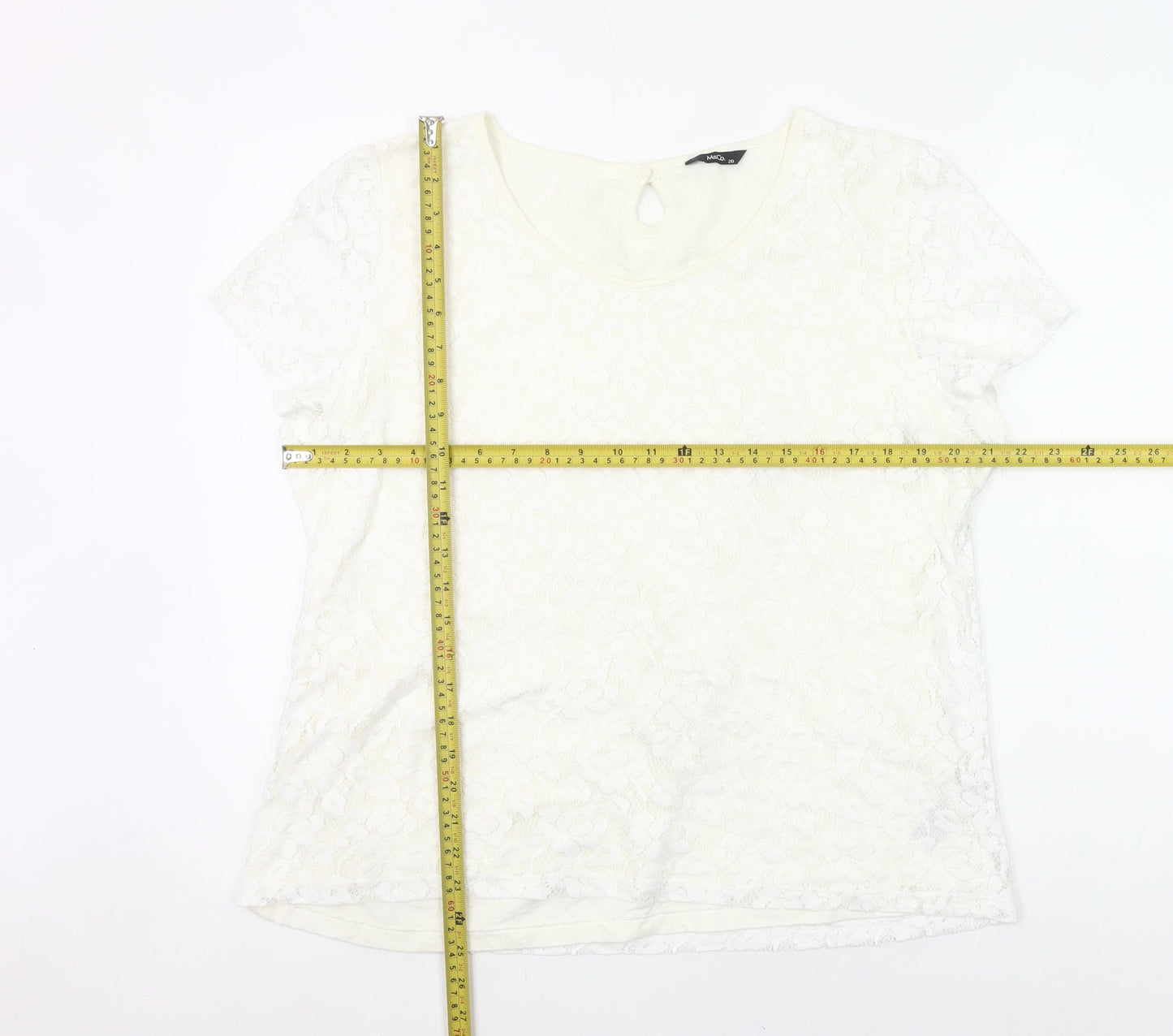 M&Co Womens Ivory Lace Floral Blouse Size 20 Short Sleeve